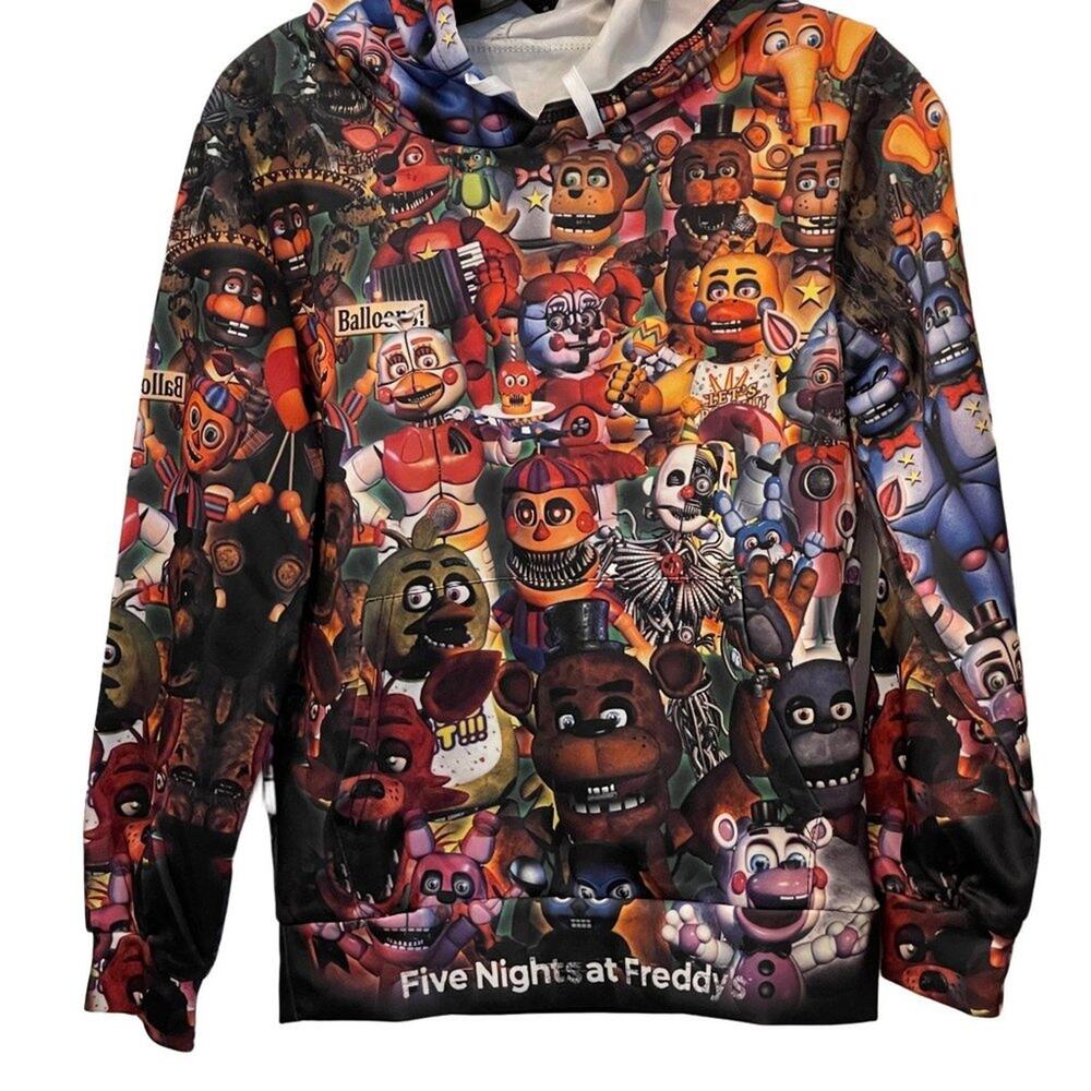 Unisex Youth Black Pullover Hoodie Jacket Faces Freddy Size Small